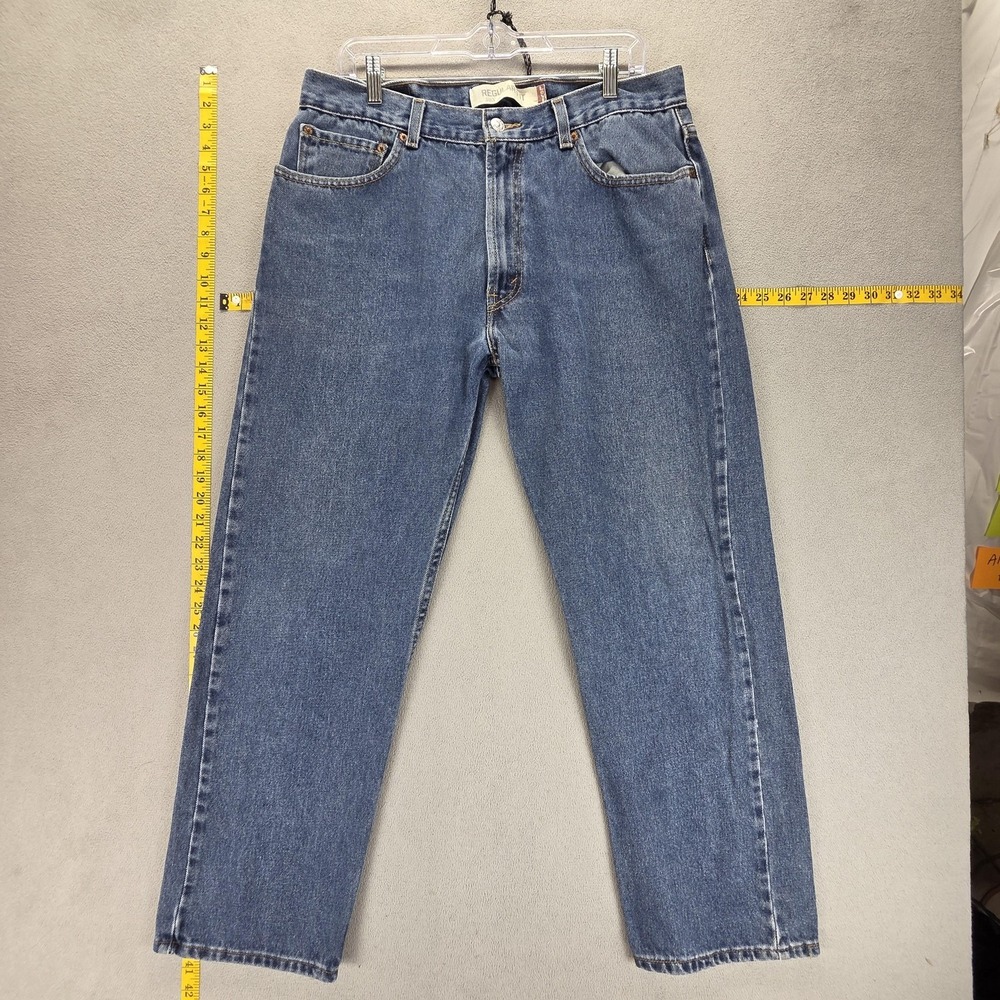 VTG Levis 505 Jeans Mens Blue Med Wash Straight Zip Fly Altered Hem Fits 34x28